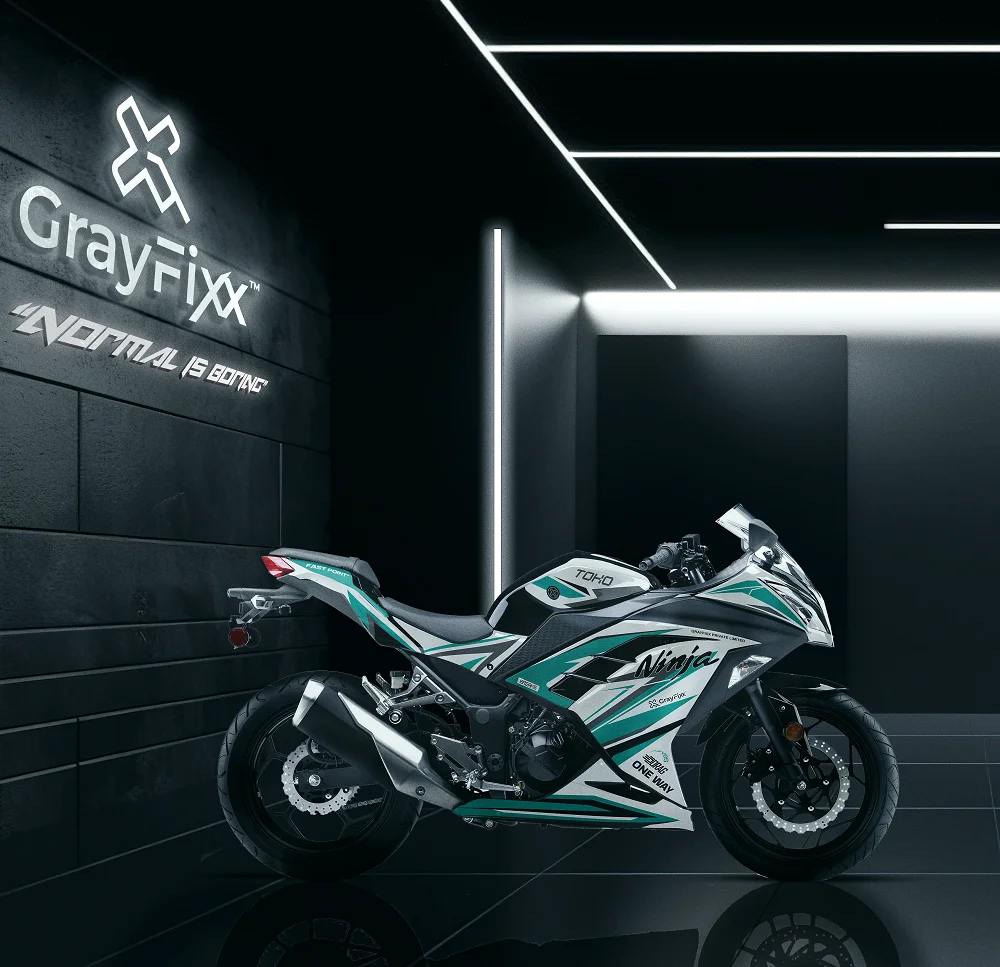  OneWayEdition White Mint Full Body Sticker For Ninja 300 | Made In Premium Gloss With FPF(Fade Protection Film), Water Proof, Precut Sticker, Pack Of 1 For Both Side